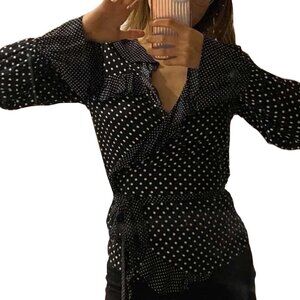 H&M Women's Black and White Polka Dot Wrap Top Size Small